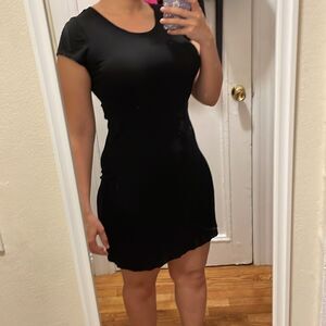 BCBGmaxazaria ribbed stretchy comfortable short sleeved casual black mini dress